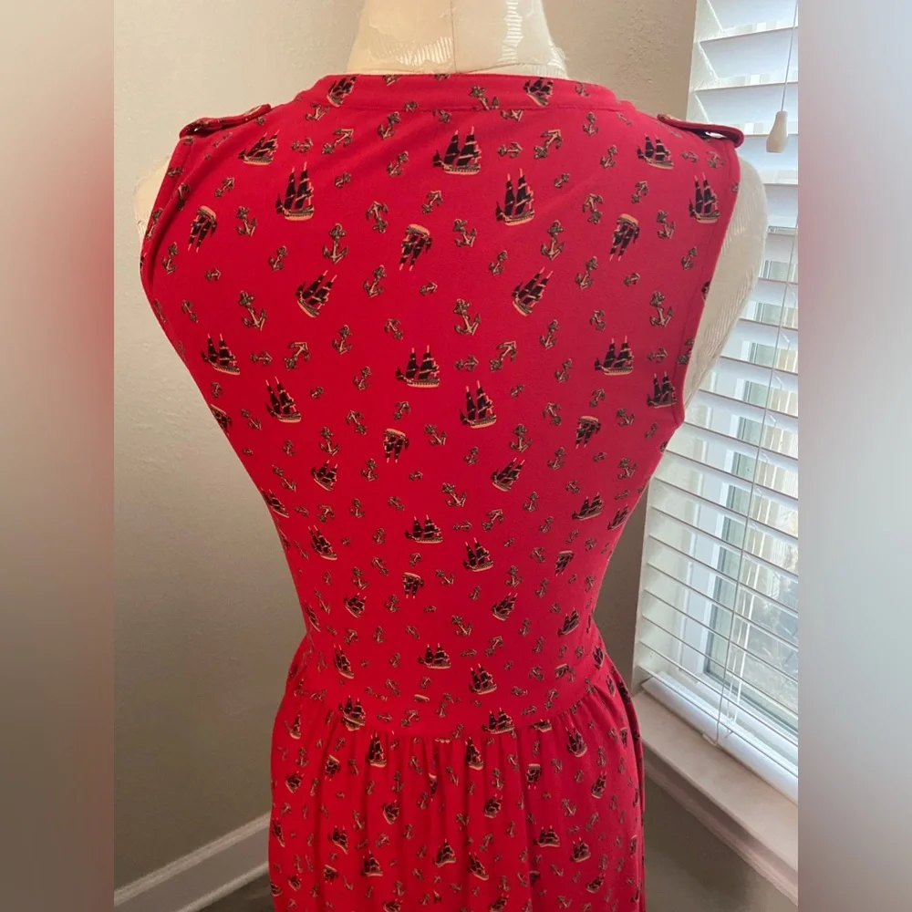 Leifnotes Red Casual Dress w Anchors &  ships size XS - Picture 11 of 11